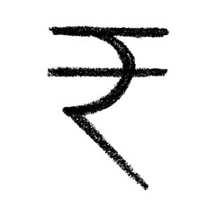 Hand drawn rupee currency symbol. Brush stroke doodle. Single element for design