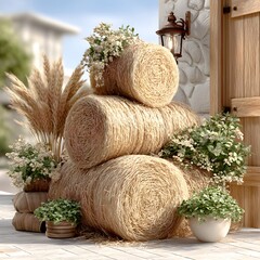 Straw bale seating rustic theme high resolution picture