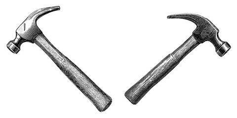 Hammers in Vintage Engraving Style isolated on Transparent Background perfect for Construction and Tool Design