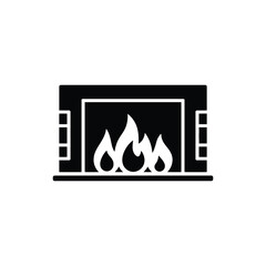 Black silhouette icon of fireplace with flames