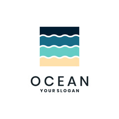 Ocean wave logo design with sea and beach concept