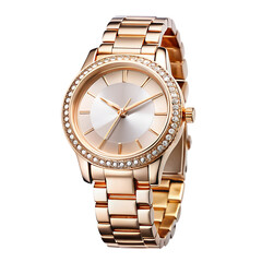 Stylish rosegold wristwatch for women isolated on transparent background