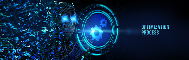 Optimization Software Technology Process System Business concept. Business, Technology, Internet and network concept. 3d illustration