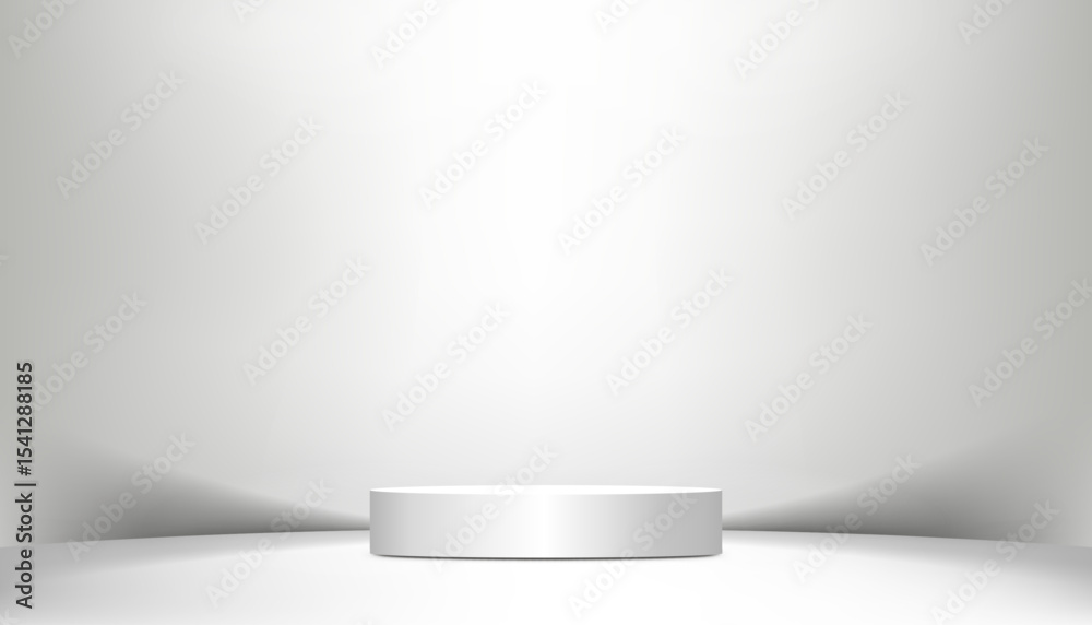 Aufkleber Grey studio shot background with blank 3d white Podium and empty backdrop for Product Presentation,Vector Backdrop Background scene mock up product retail banner in modern photo studio