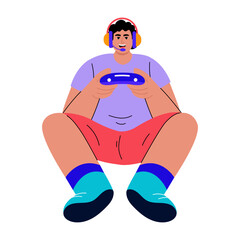 A flat style illustration showing a gamer playing game © creativestall