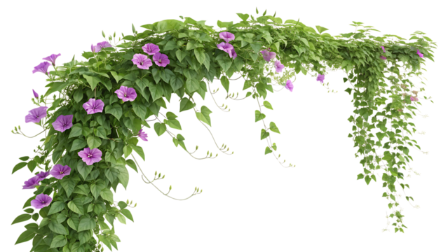 Purple morning glory vine arch isolated on transparent background