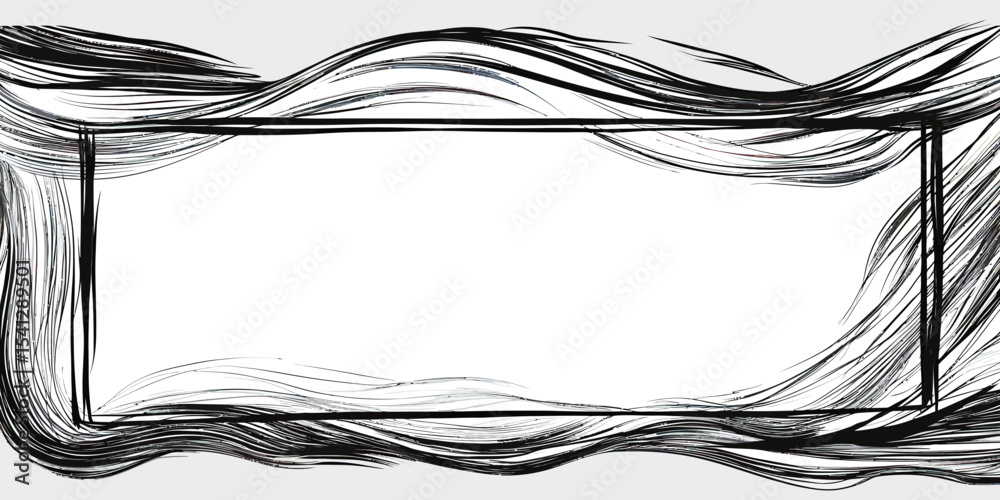 Poster abstract black sketch frame with dynamic flowing hand drawn lines forming rectangular border for mod