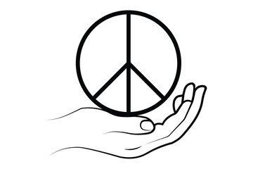 Peace Symbol in Hand Black and White Minimalist Illustration Style
