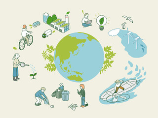 地球の環境問題を考え活動する人々