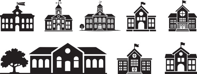 Fototapeta premium Collection of school building silhouettes various styles. eps-10
