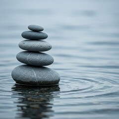 Serene Stacked Stones in Calm Water A Symbol of Balance and Tranquility