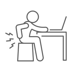 Remote work pain icon Outline style symbol showing employee suffering from ergonomic issues and lower back stress