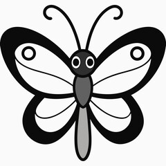 A black outline of printable friendly butterfly with big wings coloring page will be delicate and beautiful, black outline, flat colour, no text, isolated on white