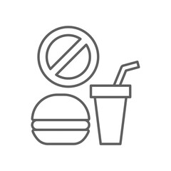 Ban junk food icon Editable line art with burger soda and prohibition sign for healthy lifestyle or diet warning message