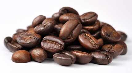 Heap of Roasted Coffee Beans on a White Background