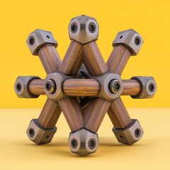 Abstract Geometric Wooden and Metal Structure 3D Render
