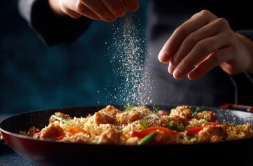 Chef's Hands Seasoning Delicious Mixed Rice Dish