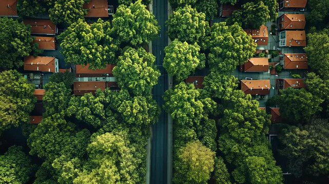 Urban landscape with trees and terracotta roofs