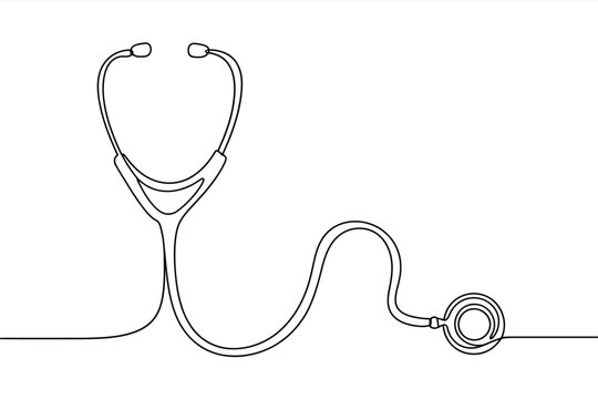 Single line drawing of a medical stethoscope