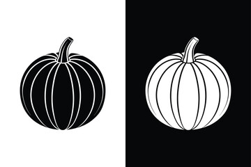 Flat Design Pumpkin Icon. Simple Black and White Vegetable Vector Art