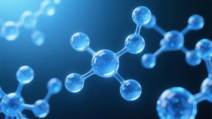 Blue Molecular Structures Floating in a Dark Background