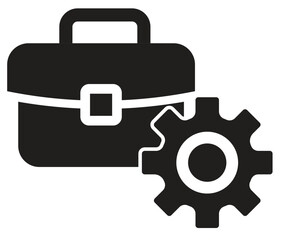 LABOR icon. A black silhouette icon displays a briefcase with a central buckle next to a gear. 