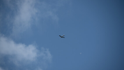 Airplane Jet Altitude Blue Sky Cloud Air Travel Motion Transport Scenic View Aerial Navigation Journey