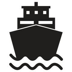 Ship black and white flat vector icon design. Ferry symbol and glyph design on vector 