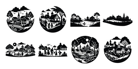 Village life (from Bangladesh or South Asia), boats, farming scenes