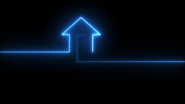 Glowing neon blue color home icon animation black background.4k