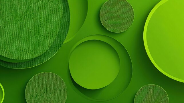 Abstract Composition of Green Circles with Depth and Texture - Powered by Adobe