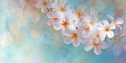 Obraz premium Watercolor floral background with vibrant flowers, showcasing nature's beauty and tropical blossoms in shades of pink, yellow, and green