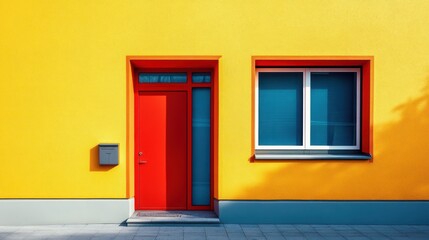 Vibrant Yellow House with Red Door