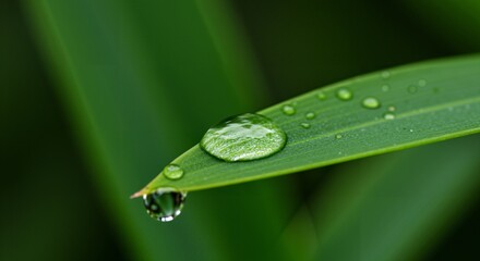 Close-Up of Water Droplet on Green Leaf with Nature Background