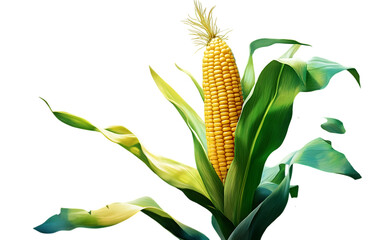 Single ear of corn on the cob with leaves