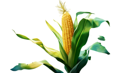 Single ear of corn on the cob with leaves