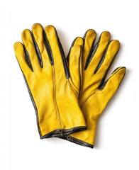 Pair of mustard yellow leather gloves with black trim