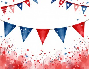 Obraz premium create a patriotic bunting flags watercolor illustration with a clear and prominent positioning against a blurry white background