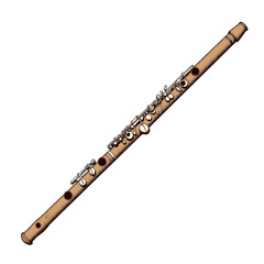 Wooden flute with metal keys in a classic design  