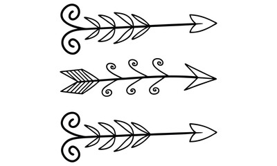 Three ornate hand drawn arrows design elements