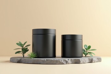 Plant in pot and vase displayed on the wall with containers and colorful design elements