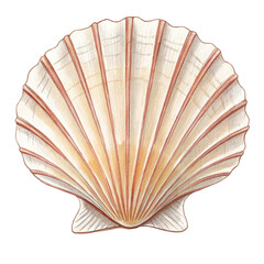 A decorative open fan-shaped sea shell object on a white background is perfect for a summer nature design