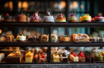 Exquisitely Displayed Dessert Selection in a Patisserie