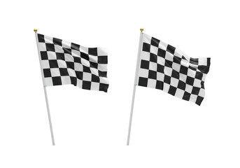 Isolated Pair of Checkered Racing Flags Waving