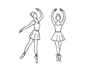 Elegant ballerina line art set featuring classical ballet poses. Hand drawn ballerina outline vector. Line drawing of Ballerinas. Ballet dancer line art. Set of dance ballet line art illustrations