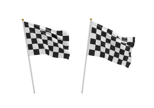 Isolated Pair of Checkered Racing Flags Waving