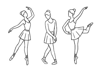 Elegant ballerina line art set featuring classical ballet poses. Hand drawn ballerina outline vector. Line drawing of Ballerinas. Ballet dancer line art. Set of dance ballet line art illustrations