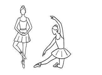 Elegant ballerina line art set featuring classical ballet poses. Hand drawn ballerina outline vector. Line drawing of Ballerinas. Ballet dancer line art. Set of dance ballet line art illustrations
