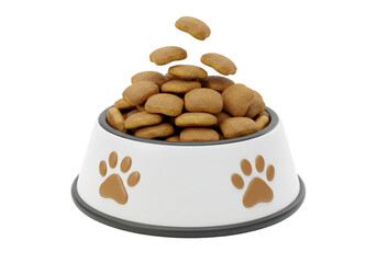 Isolated Dog Food Bowl with Dry Kibble Falling