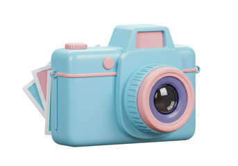 Isolated Pastel Blue Camera with Photo Prints